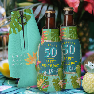 Enfriador De Botellas Paraíso Tropical Cumpleaños Anual Verde Azul