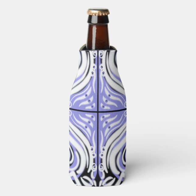 Enfriador De Botellas Patrón abstracto de curva blanca púrpura (Frente de la botella)
