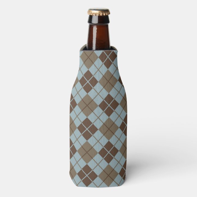 Enfriador De Botellas Patrón argyle en azul y taúpe (Frente de la botella)