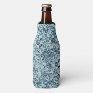 Enfriador De Botellas Patrón azul floral paisley tradicional de invierno