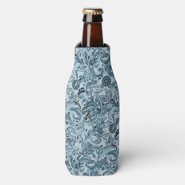 Enfriador De Botellas Patrón azul floral paisley tradicional de invierno (Frente de la botella)