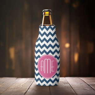 Enfriador De Botellas Patrón Chevron con monograma - Magenta marina