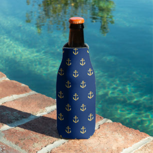 Enfriador De Botellas Patrón De Ancla Amarillo Oro De moda En Azul De M