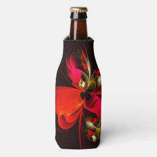 Enfriador De Botellas Patrón de arte abstracto rojo verde floral moderno