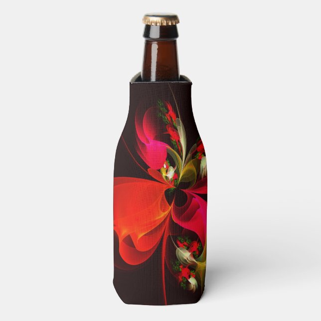 Enfriador De Botellas Patrón de arte abstracto rojo verde floral moderno (Frente de la botella)