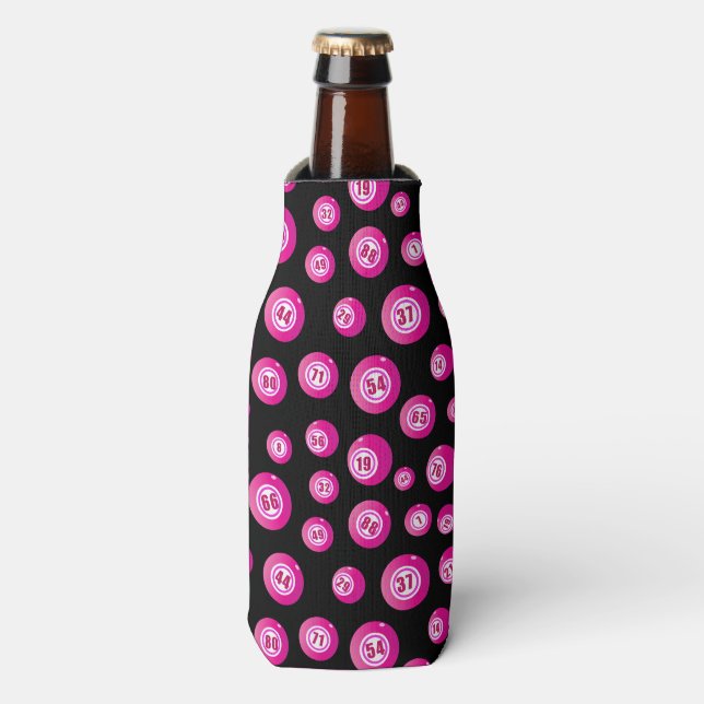 Enfriador De Botellas Patrón de bolas de bingo rosado (Frente de la botella)