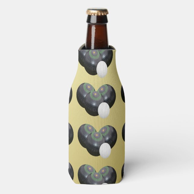 Enfriador De Botellas Patrón De Bolas De Oro Y De Césped Negro, (Frente de la botella)