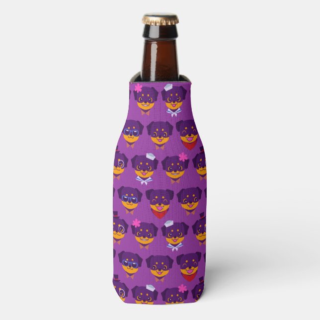 Enfriador De Botellas Patrón de cachorro de rotulier morado de Kawaii (Frente de la botella)