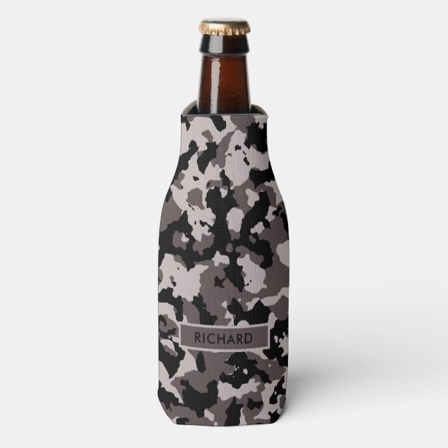 Enfriador De Botellas Patrón de camuflaje marrón militar personalizado (Frente de la botella)