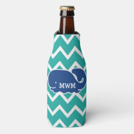 Enfriador De Botellas Patrón de cheurón de ballena azul náutico personal