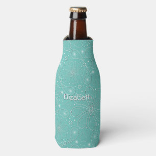 Enfriador De Botellas Patrón de Corazón Floral Turquesa Paisley