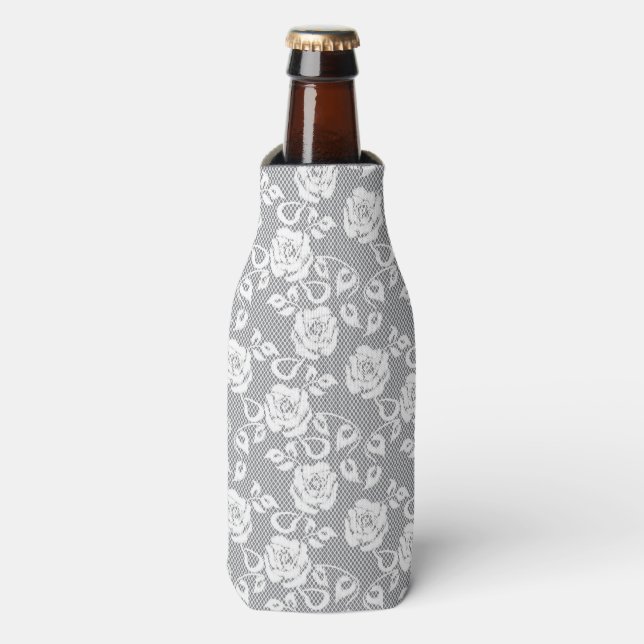 Enfriador De Botellas Patrón de encaje blanco sobre fondo gris (Frente de la botella)