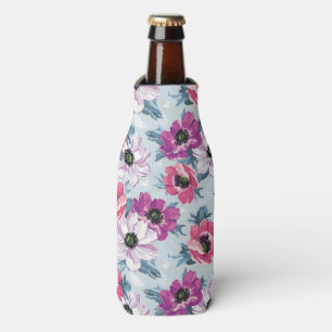 Enfriador De Botellas Patrón de flores de color de elegancia en azul