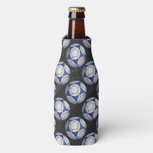 Enfriador De Botellas Patrón de Futbolín azul y blanco (Frente de la botella)