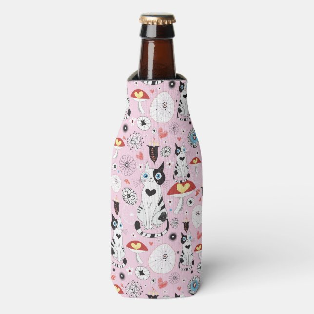 Enfriador De Botellas patrón de gatos y flores (Frente de la botella)