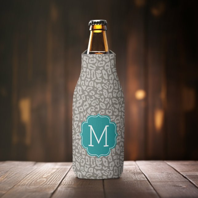 Enfriador De Botellas Patrón de impresión de leopardo de moda con monogr (Personalized Bottle Cooler - Add Name or Custom Text )