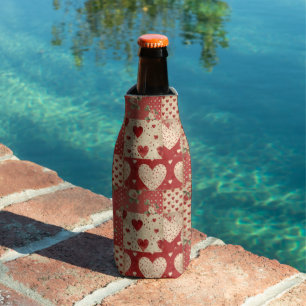 Enfriador De Botellas Patrón de mosaico rojo vintage de Shabby Chic