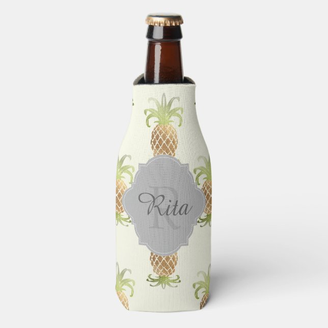 Enfriador De Botellas Patrón de pixDezines Faux Relieve metalizado dorad (Frente de la botella)