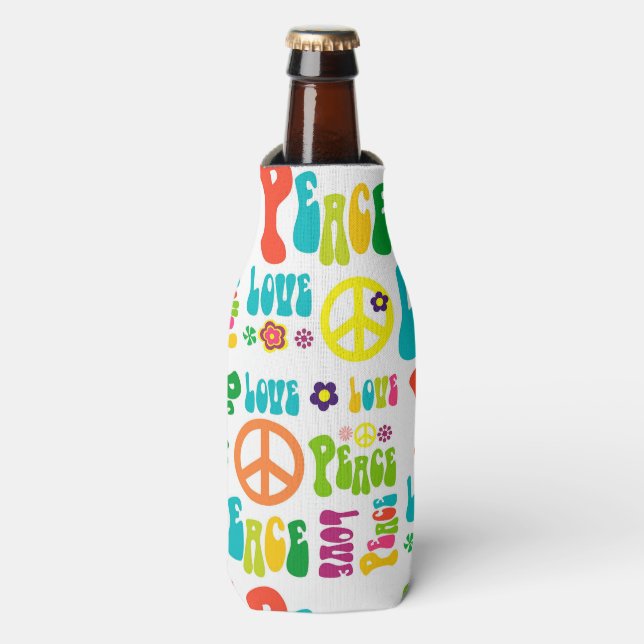 Enfriador De Botellas Patrón de Rótulo hippy de paz retro (Frente de la botella)