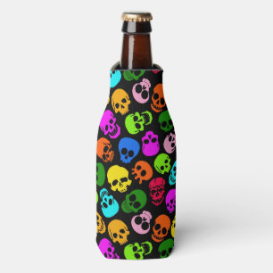 Enfriador De Botellas Patrón de Skulls coloridos en negro