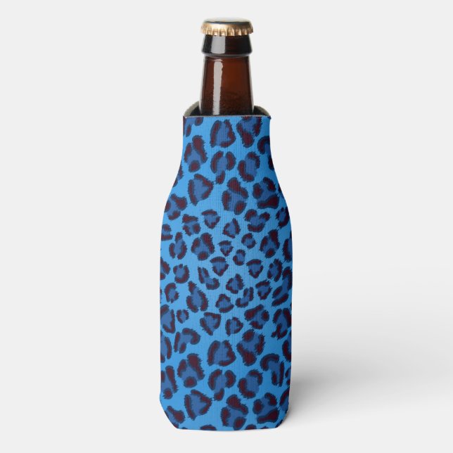 Enfriador De Botellas patrón de textura de leopardo azul (Frente de la botella)