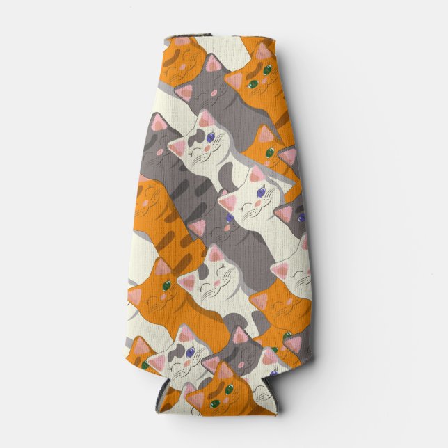 Enfriador De Botellas Patrón diagonal del gato negro jengibre (Anverso)