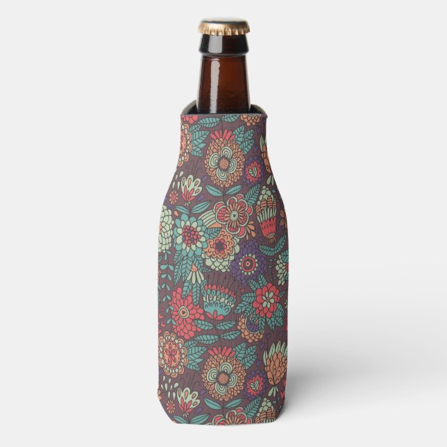 Enfriador De Botellas Patrón floral colorido al estilo personalizado (Frente de la botella)