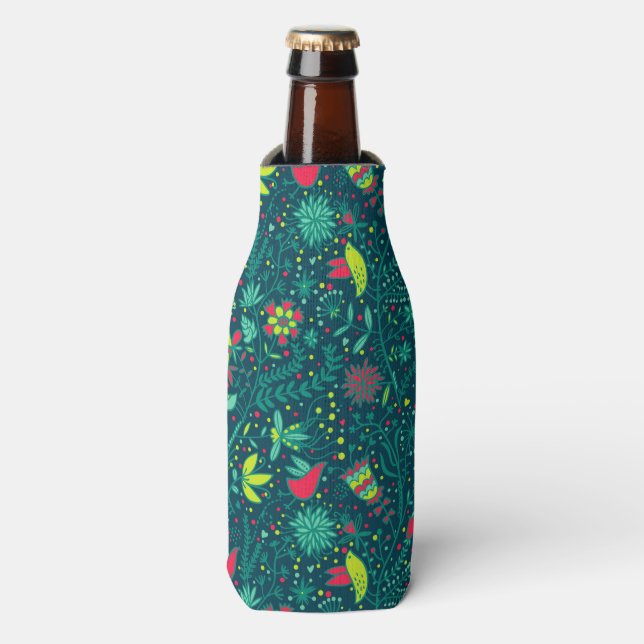 Enfriador De Botellas Patrón floral con aves personalizados (Frente de la botella)