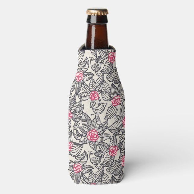 Enfriador De Botellas Patrón floral con aves personalizados 2 (Frente de la botella)