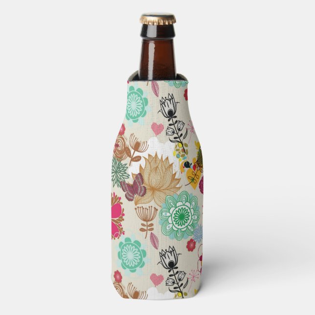 Enfriador De Botellas Patrón floral en estilo retro (Frente de la botella)