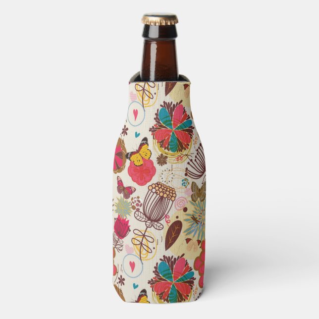 Enfriador De Botellas Patrón floral en estilo retro 4 (Frente de la botella)