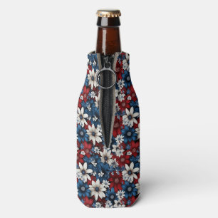 Enfriador De Botellas Patrón floral patriótico audaz