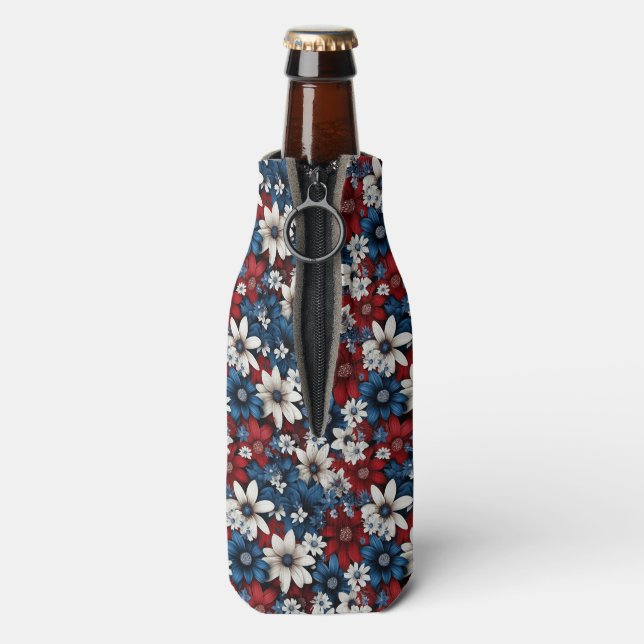 Enfriador De Botellas Patrón floral patriótico audaz (Reverso de la botella)