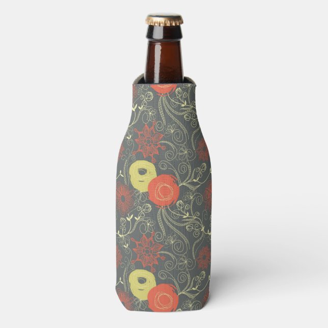 Enfriador De Botellas Patrón floral retro 2 (Frente de la botella)