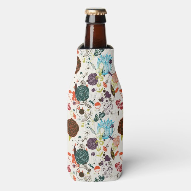 Enfriador De Botellas Patrón floral retro 2 (Frente de la botella)