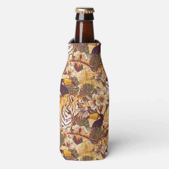 Enfriador De Botellas Patrón floral tropical con tigre (Frente de la botella)