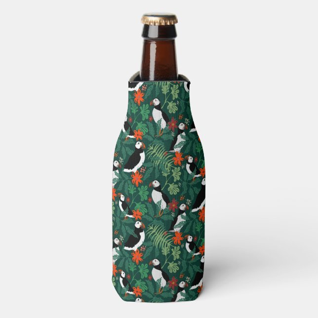 Enfriador De Botellas Patrón Puffin Verde (Frente de la botella)