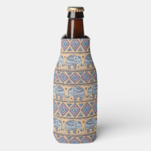 Enfriador De Botellas Patrón tribal de elefantes étnicos azules