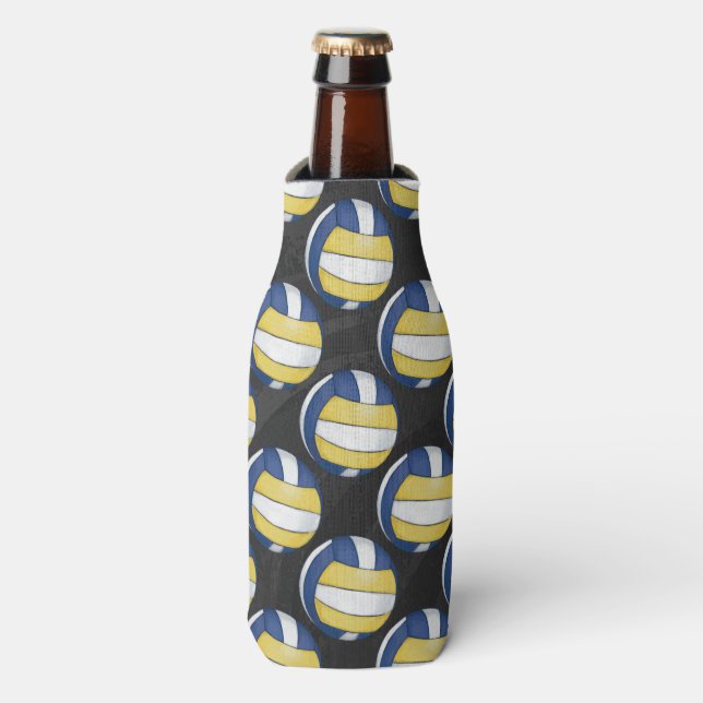 Enfriador De Botellas Patrones de voleibol azul y amarillo (Frente de la botella)