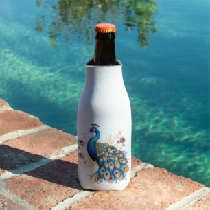 Enfriador De Botellas Pavo Real Con Flores Purpúreas