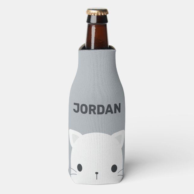 Enfriador De Botellas Pequeño gato con nombre personalizado (Frente de la botella)