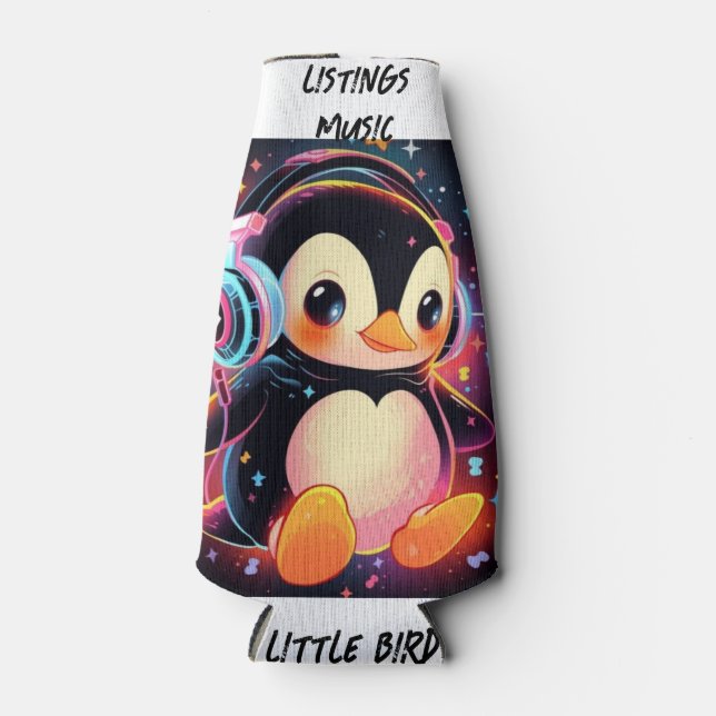 ENFRIADOR DE BOTELLAS PEQUEÑO PÁJARO ESCUCHANDO 🎧 IMAGEN EN REFRIGERADO (Anverso)