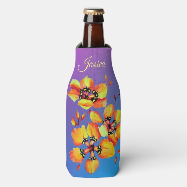 Enfriador De Botellas Perennias sublimes de acuarela en Naranja de llama (Frente de la botella)