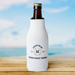 Enfriador De Botellas Personalizado Capitán Bote Monograma Laurel Náut