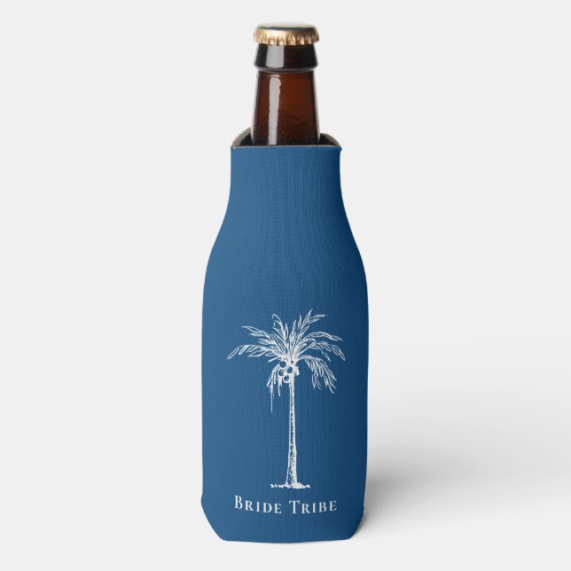 Enfriador De Botellas Personalizado de árbol de palmas blancas azules de (Frente de la botella)