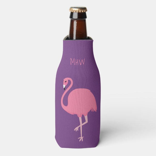Enfriador De Botellas Personalizado de Flamingo lindo monograma refriger (Frente de la botella)