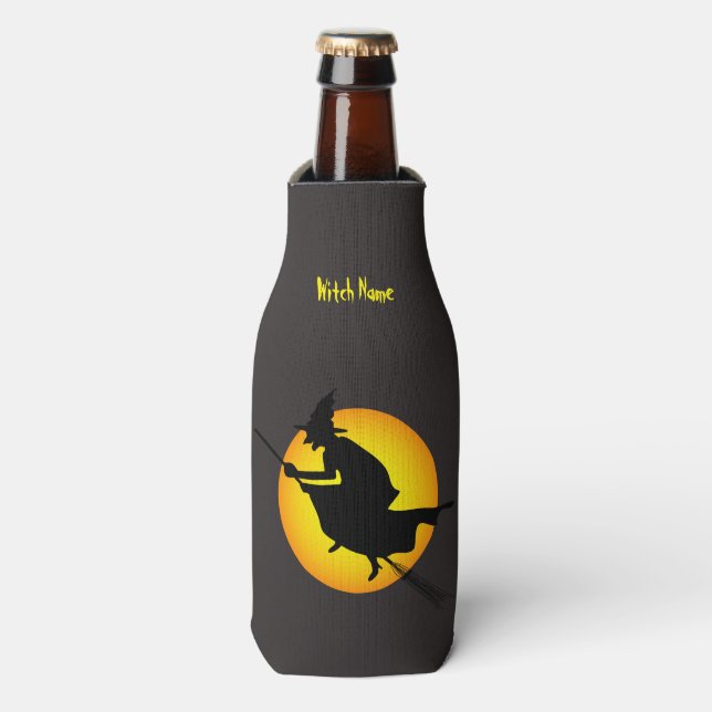 Enfriador De Botellas Personalizado de Halloween Flying Witch Broom (Frente de la botella)