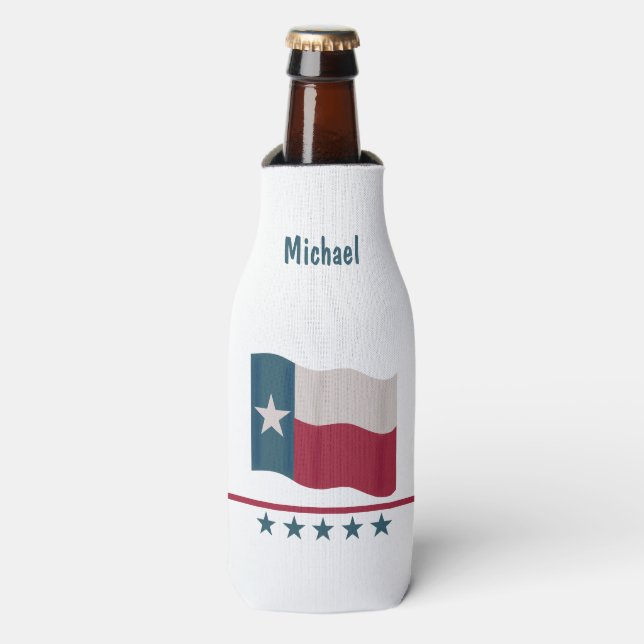 Enfriador De Botellas Personalizado el nombre de la bandera de Texas Lon (Frente de la botella)