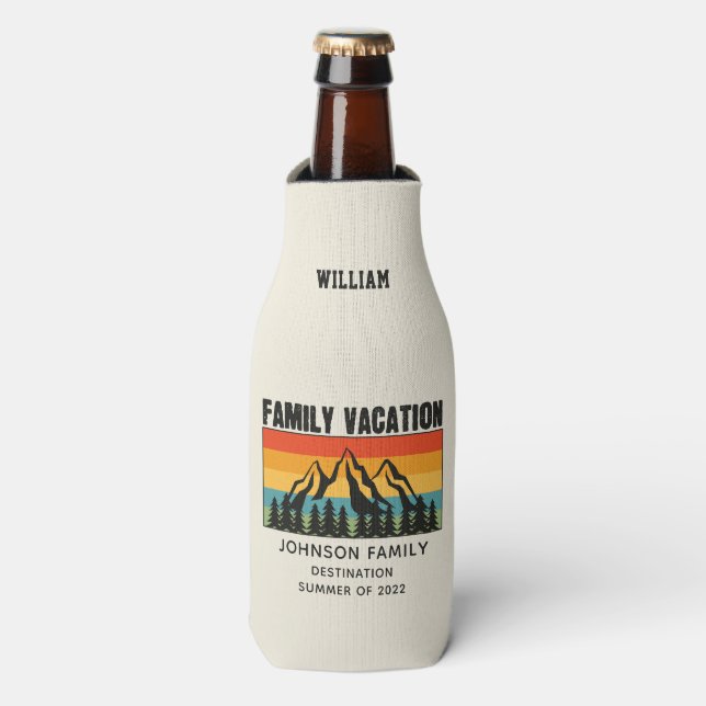 Enfriador De Botellas Personalizado Familia Vacaciones Montañas Senderis (Frente de la botella)