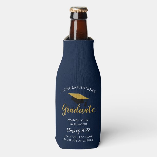 Enfriador De Botellas Personalizado Fiesta Grado Azul de la Marina de Gr (Frente de la botella)